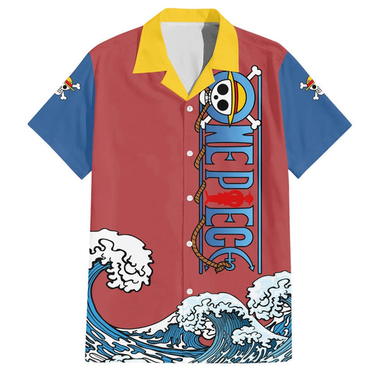NoClaws NoClaws One Piece Hawaii Shirt Monkey D Luffy One Piece Gear 5 Awakening Hawaiian Shirt Red Blue Unisex