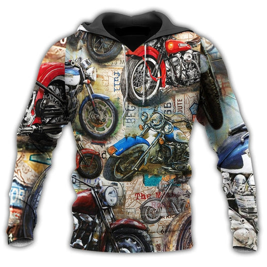 Motorcycle Hoodie All Type Of Motorcycles Watercolor Pattern Hoodie Colorful Unisex