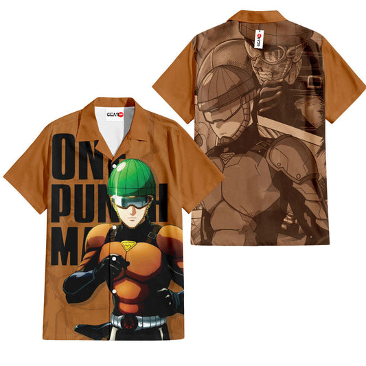 NoClaws NoClaws One Punch Man Hawaii Shirt One Punch Man Mumen Rider Hero Hawaiian Shirt Brown Unisex