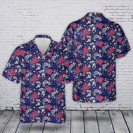 Navy Eagle American Flag Fishing Hawaiian Shirt