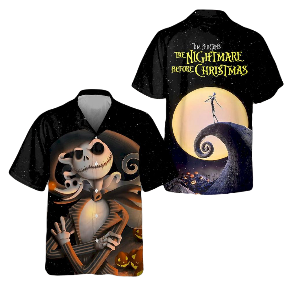 NoClaws The Nightmare Before Christmas Hawaii Shirt Jack And Zero Moonlight Aloha Shirt Black Unisex