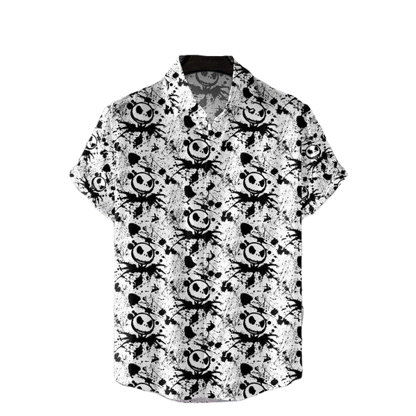 NoClaws The Nightmare Before Christmas Hawaii Shirt Jack Skellington Pattern Aloha Shirt Black White Unisex