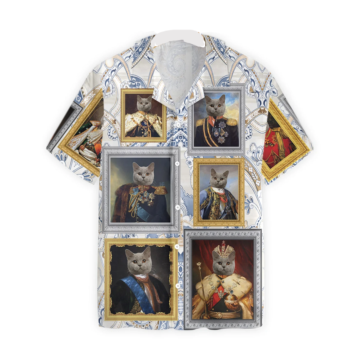 NoClaws Cat Hawaii Shirt Noble Royal Cat Frame Pattern Hawaiian Shirt Colorful Unisex