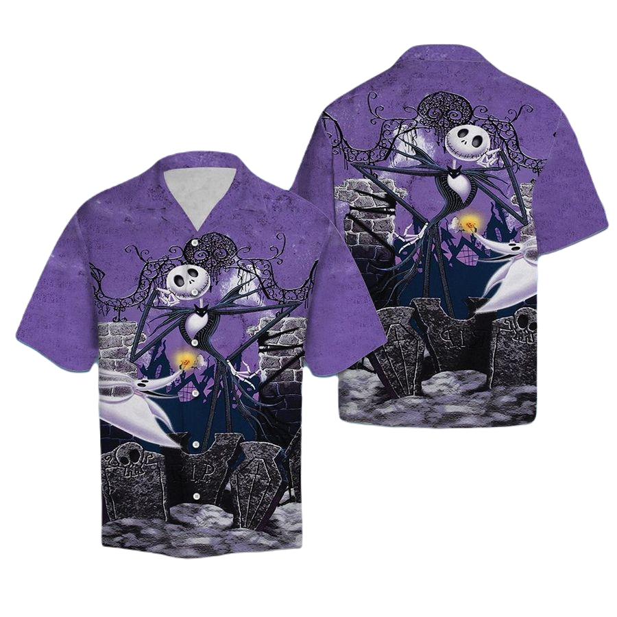 NoClaws The Nightmare Before Christmas Hawaii Shirt Jack Breaks The Wall Aloha Shirt Purple Unisex