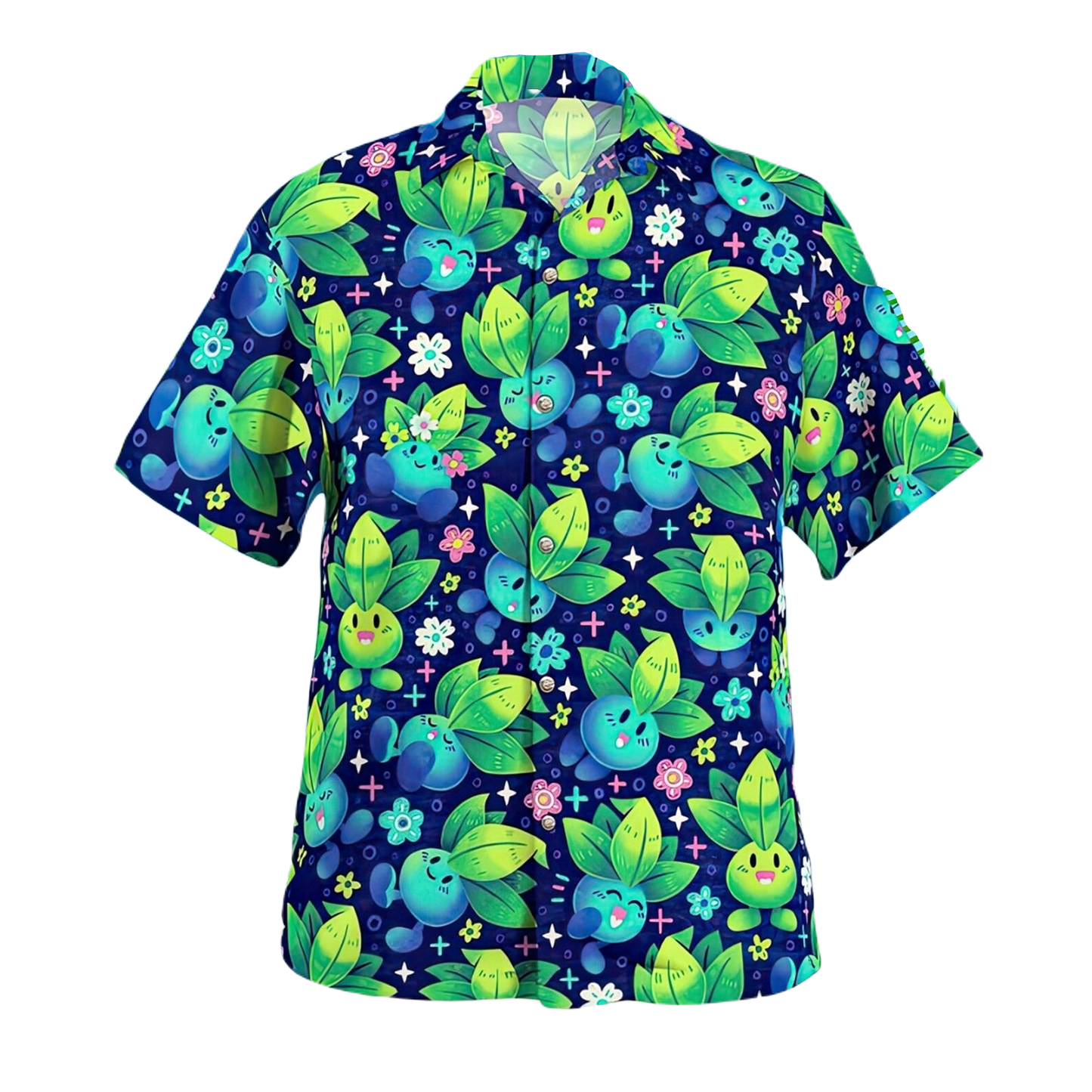 NoClaws Pokemon Hawaii Shirt Pokemon Oddish Graphic Pattern Aloha Shirt Blue Green Unisex