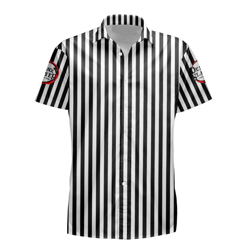 NoClaws NoClaws Demon Slayer Hawaii Shirt Demon Slayer Obanai Iguro Haori Pattern Hawaiian Shirt Black White Unisex