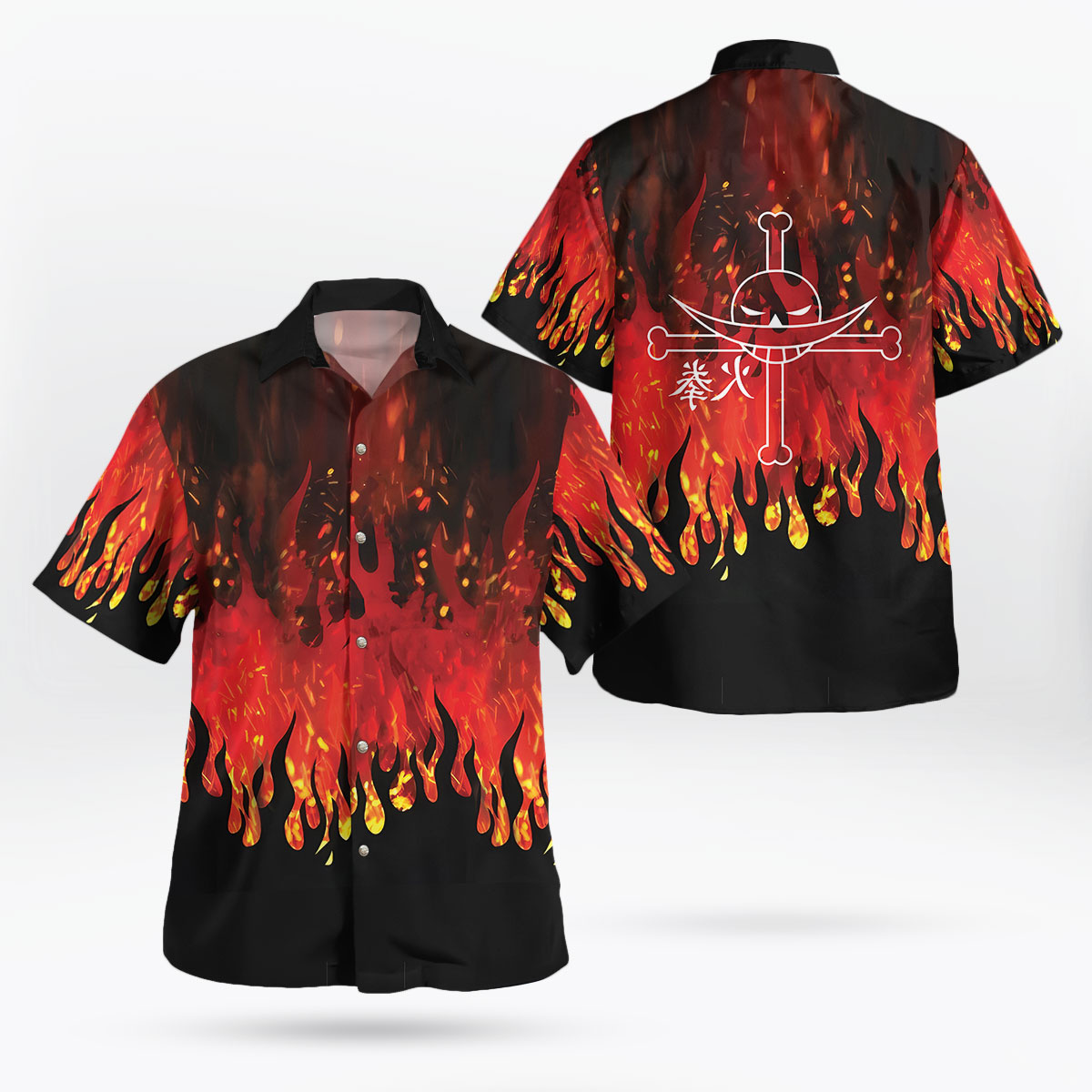 One Piece ACE Fire Pattern Button Up Hawaiian Shirts For Sale | One Piece Universe Store