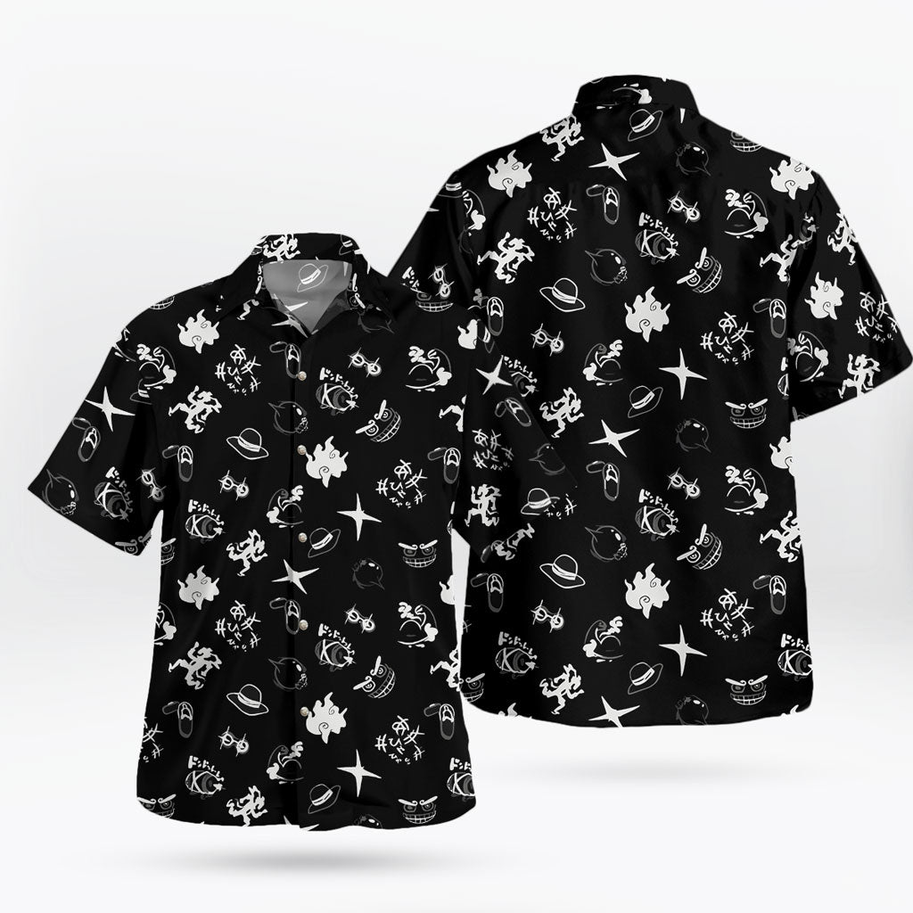 One Piece Black White Pattern Hawaiian Shirt and Shorts Set - One Piece Universe Store