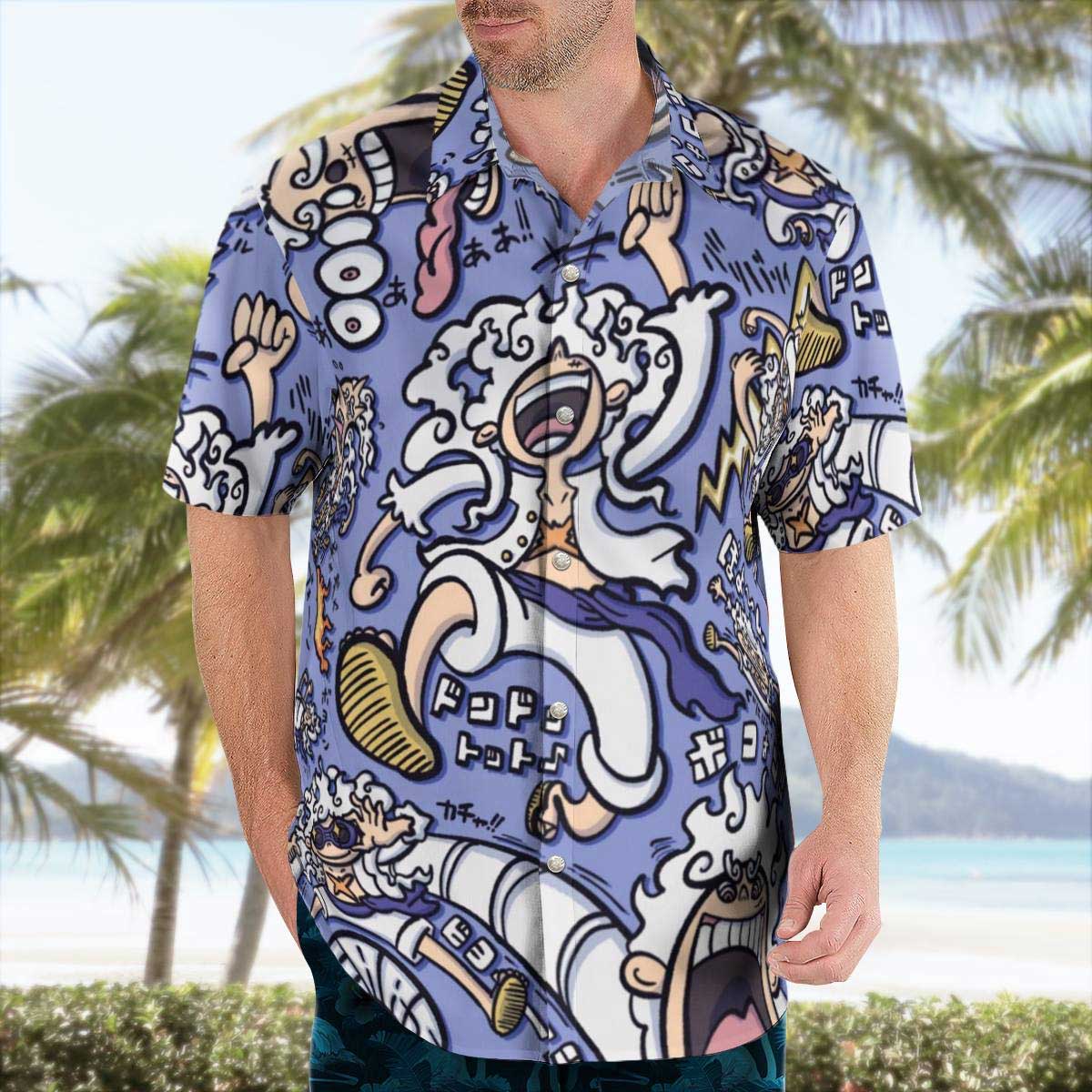 One Piece Luffy Gear 5 Funny Button Up Hawaiian Shirts For Sale | One Piece Universe Store