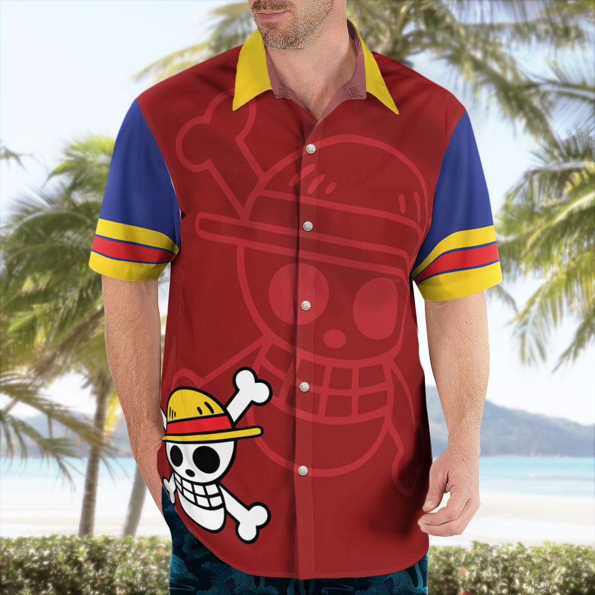 One Piece Luffy Straw Hat Button Up Hawaiian Shirt | One Piece Universe Store