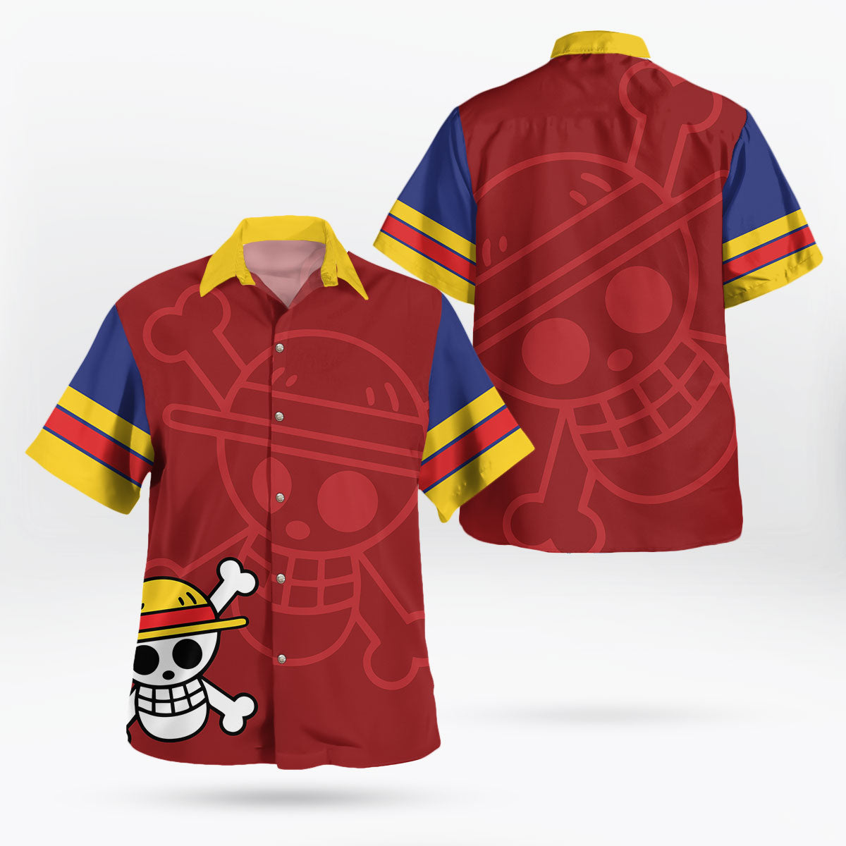 One Piece Luffy Straw Hat Button Up Hawaiian Shirt | One Piece Universe Store