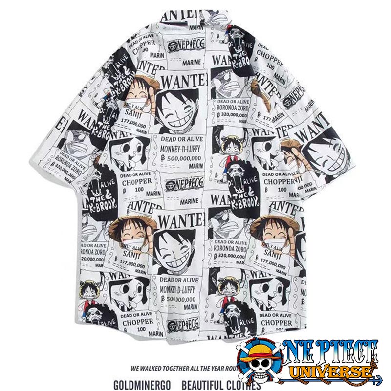 One Piece Manga and Anime Wanted Hawaiian Shirt Button Up | One Piece Universe Store