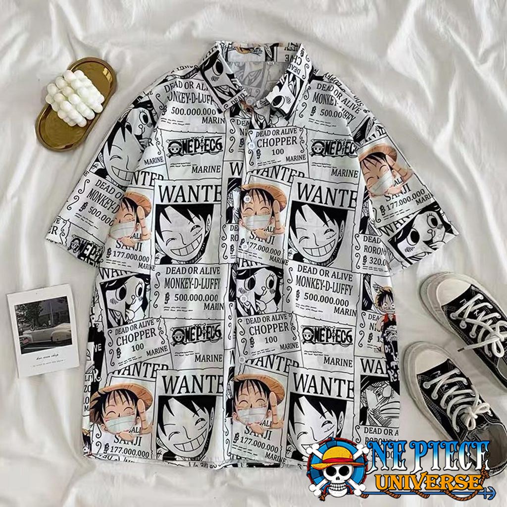 One Piece Manga and Anime Wanted Hawaiian Shirt Button Up | One Piece Universe Store