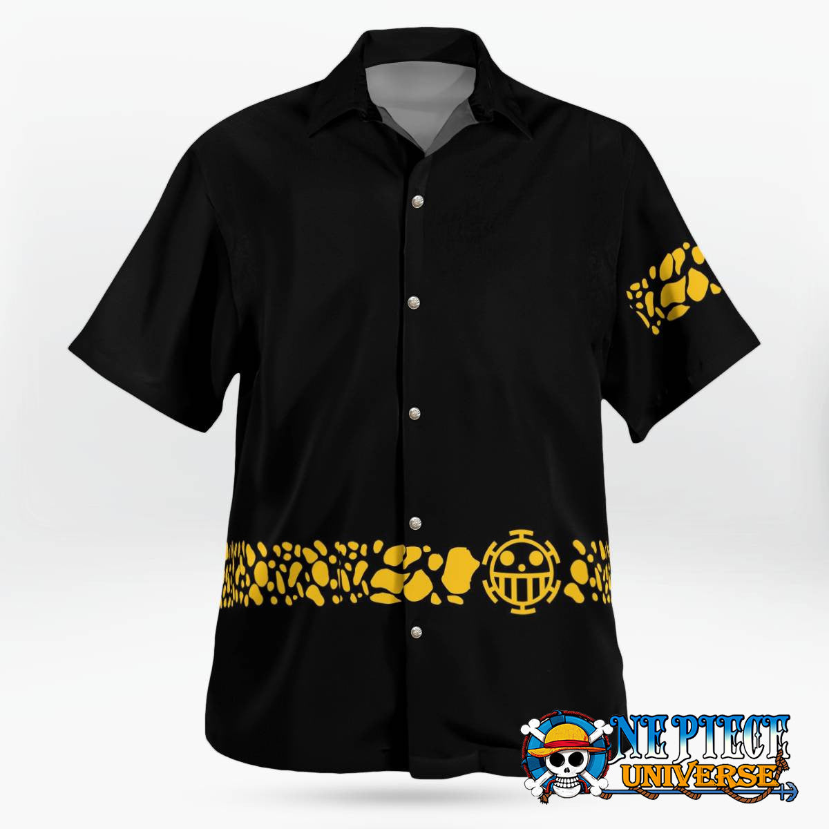 Black One Piece Trafalgar Law Coat Hawaii Shirt Pattern For Sale | One Piece Universe Store