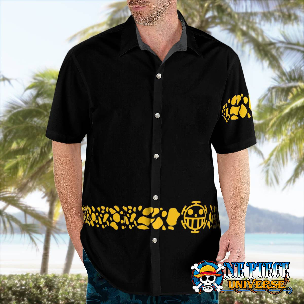Black One Piece Trafalgar Law Coat Hawaii Shirt Pattern For Sale | One Piece Universe Store