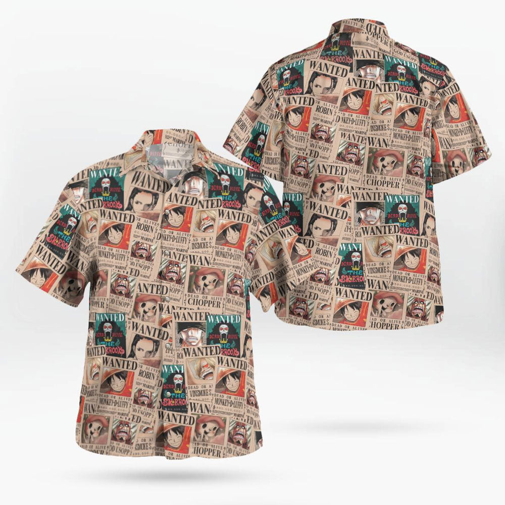 One Piece Vintage Wanted Poster Pattern Hawaiian Shirt For Sale | One Piece Universe Store