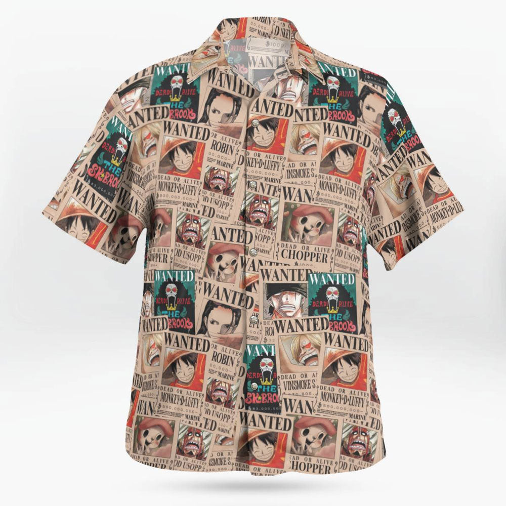One Piece Vintage Wanted Poster Pattern Hawaiian Shirt For Sale | One Piece Universe Store