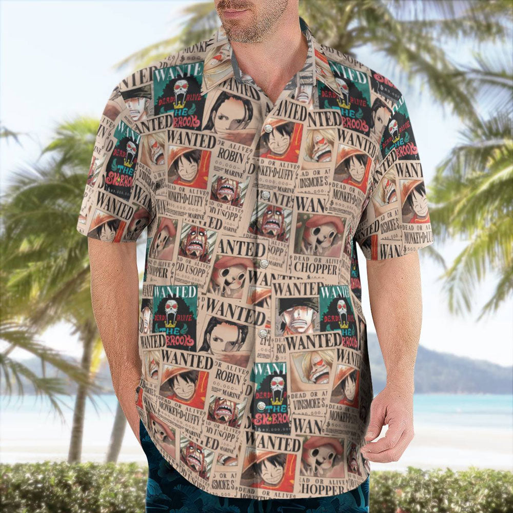 One Piece Vintage Wanted Poster Pattern Hawaiian Shirt For Sale | One Piece Universe Store