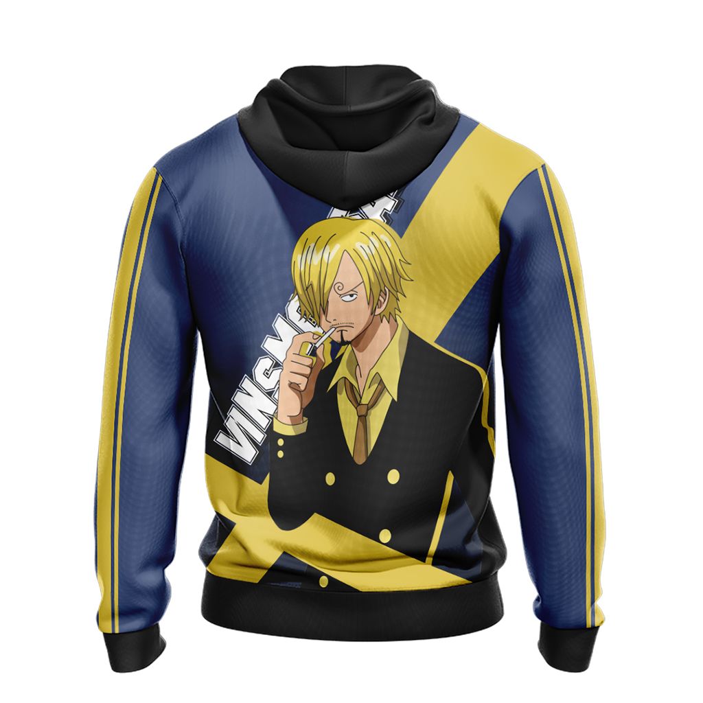 One Piece Hoodie Vinsmoke Sanji Stealth Black Graphic Hoodie Blue Yellow Unisex