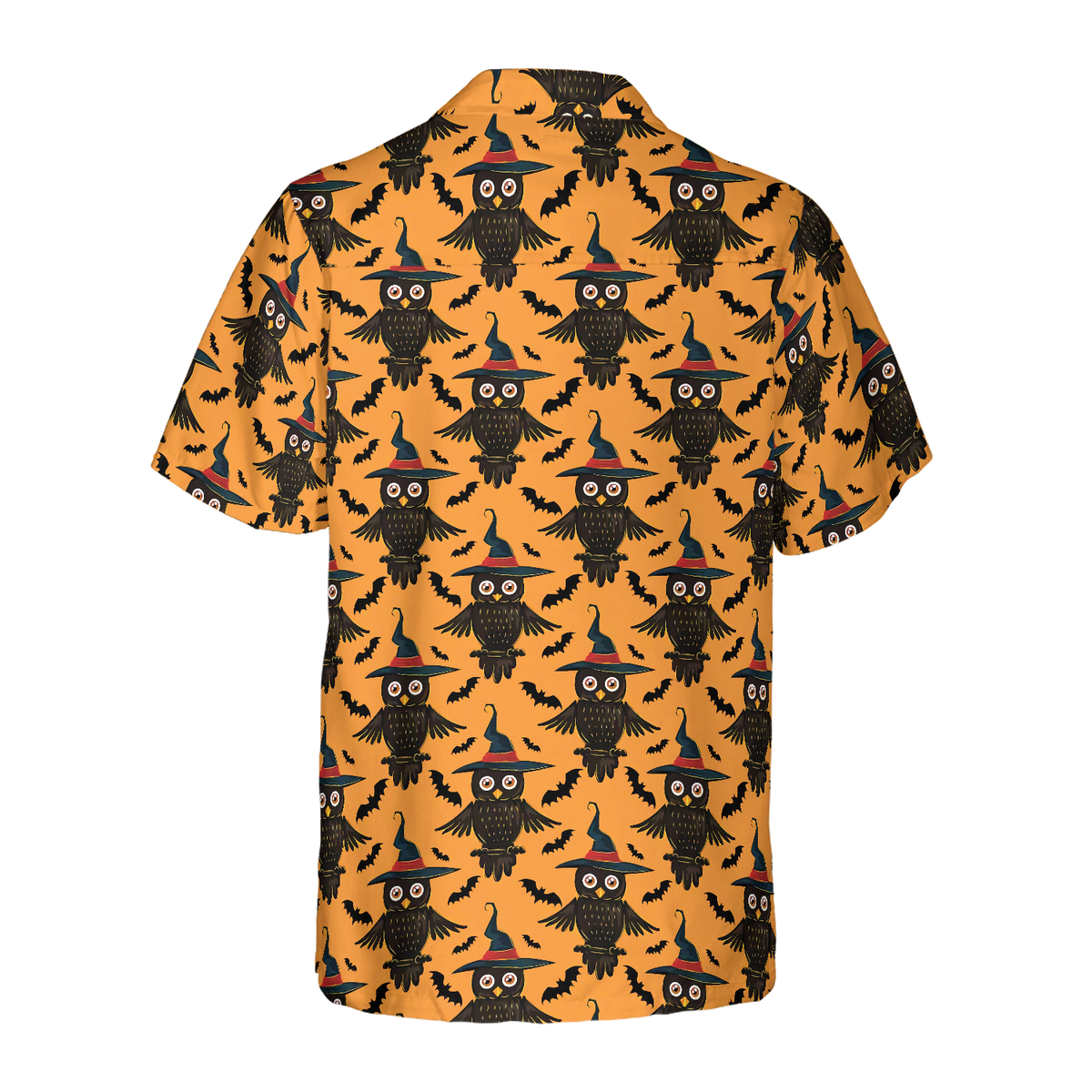 NoClaws Halloween Hawaii Shirt Halloween Witch Owl Bat Pattern Hawaiian Shirt Black Orange Unisex