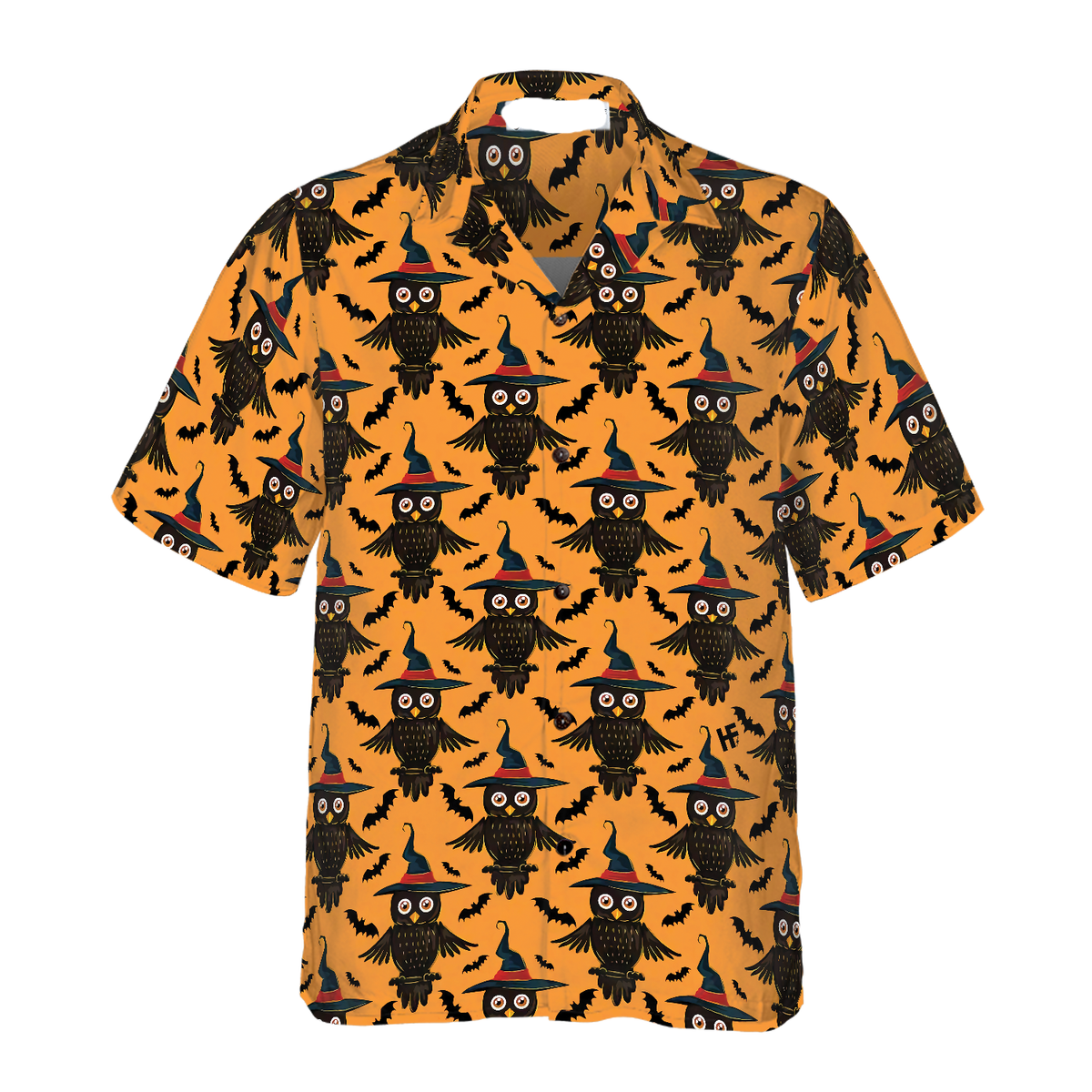 NoClaws Halloween Hawaii Shirt Halloween Witch Owl Bat Pattern Hawaiian Shirt Black Orange Unisex