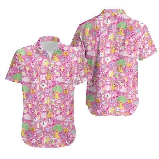 NoClaws NoClaws Kirby Hawaii Shirt Kirby With Other Game Creatures Hawaiian Shirt Pink Unisex