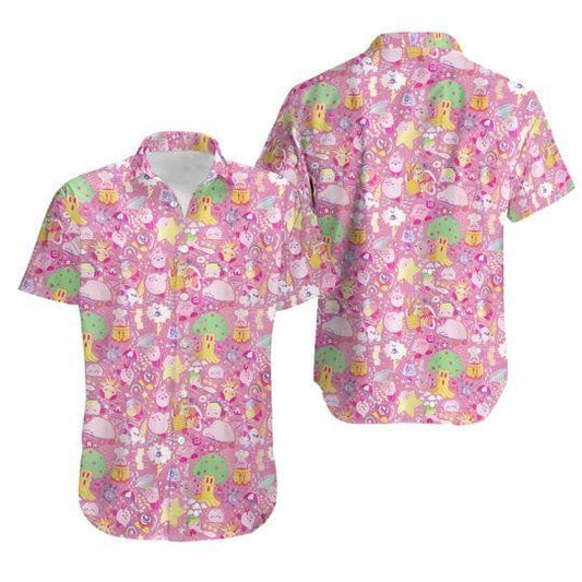 NoClaws NoClaws Kirby Hawaii Shirt Kirby With Other Game Creatures Hawaiian Shirt Pink Unisex
