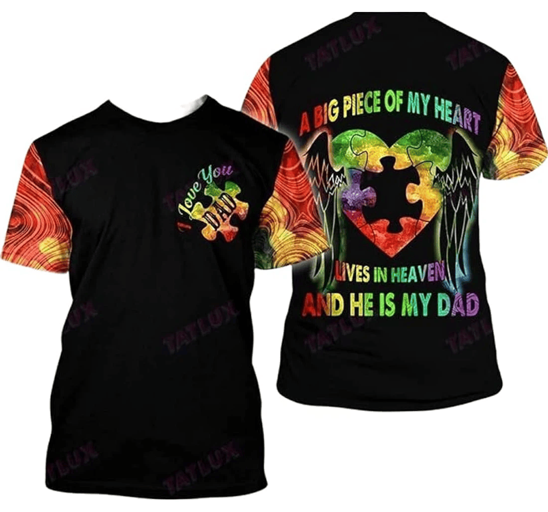 Autism T-shirt A Big Piece Of My Heart Lives In Heaven T-shirt Black Unisex