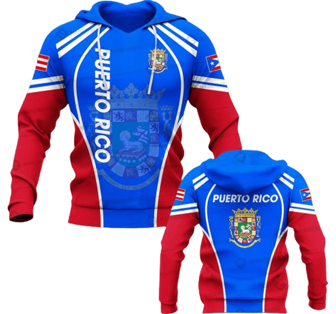 Puerto Rico Hoodie Puerto Rico Coat Of Arms Pattern Hoodie Blue Unisex