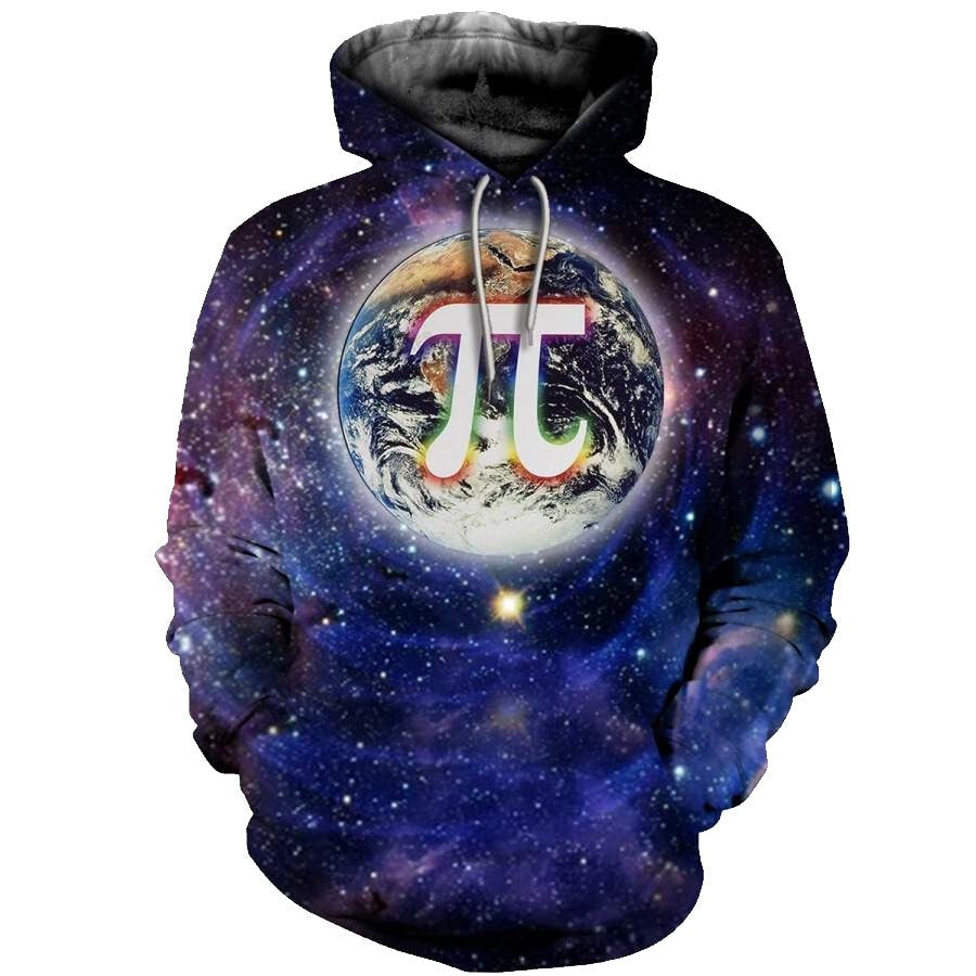 Pi Hoodie Pi Symbol Galaxy Earth Graphic Hoodie Math Hoodie Blue Unisex
