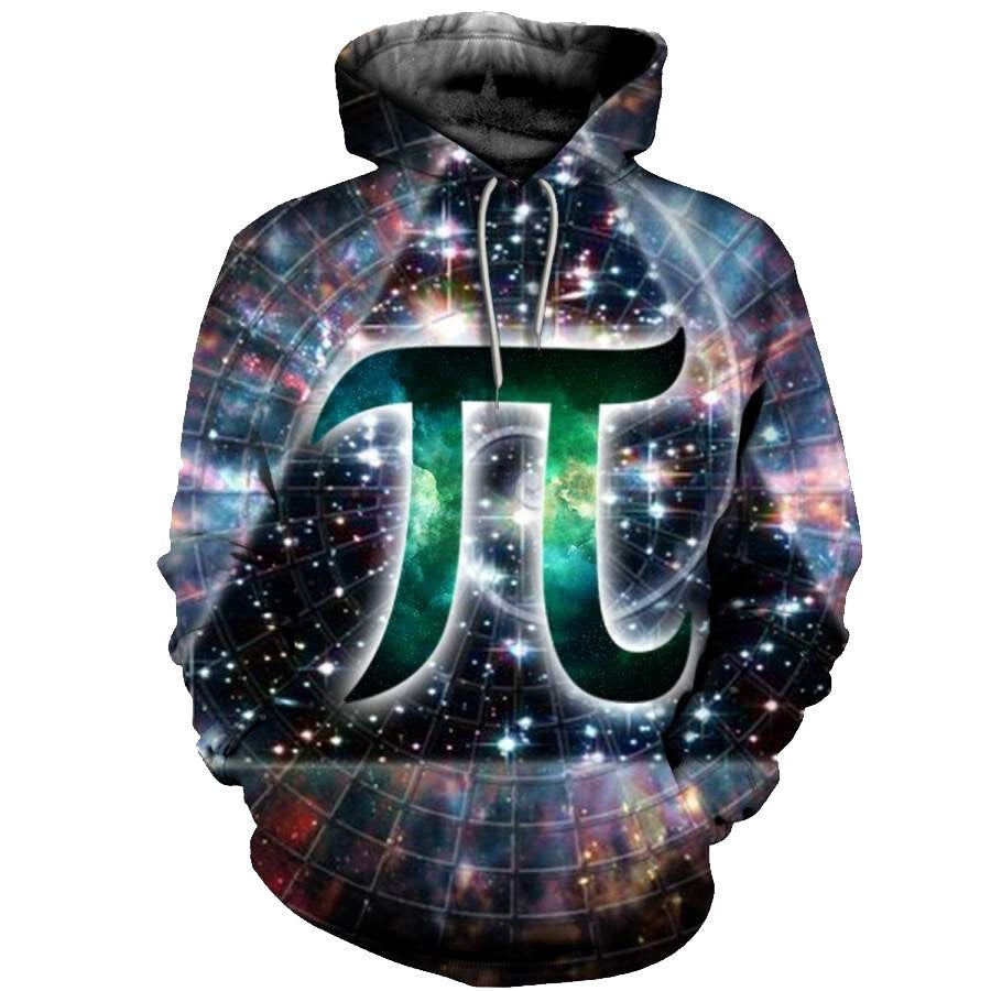 Pi Hoodie Pi Symbol Galaxy Star Pattern Hoodie Math Hoodie Black Unisex