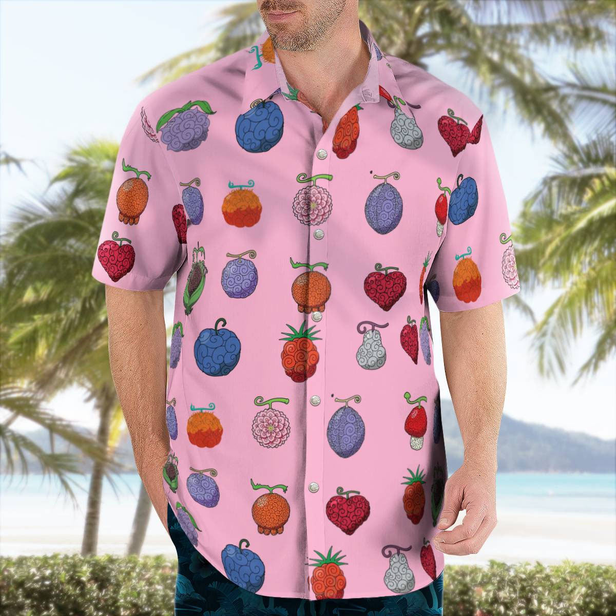 Pink One Piece Hawaii Shirt Devil Fruits Pattern For Sale | One Piece Universe Store