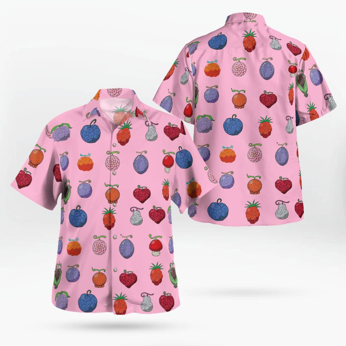 Pink One Piece Hawaii Shirt Devil Fruits Pattern For Sale | One Piece Universe Store
