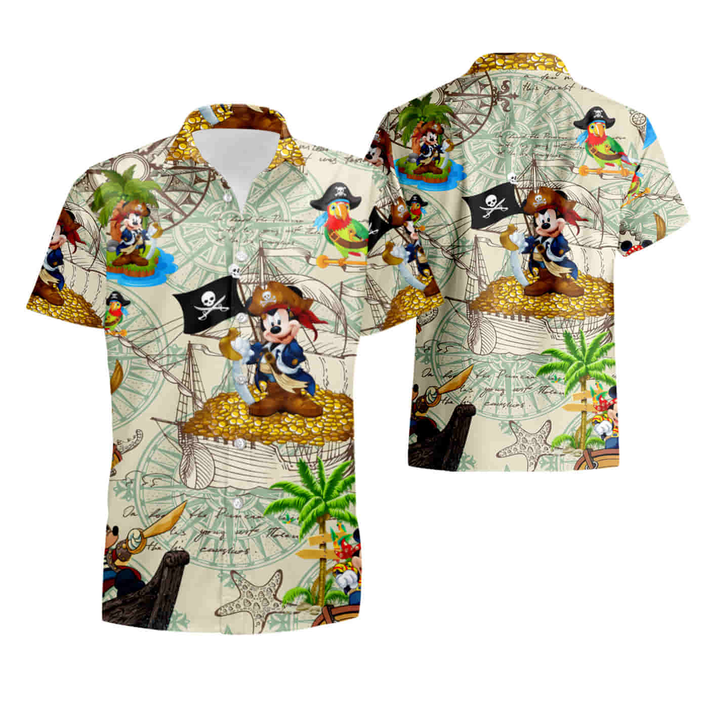 NoClaws MM Hawaii Shirt Disney Pirate Captain MM Pattern Hawaiian Shirt Colorful Unisex