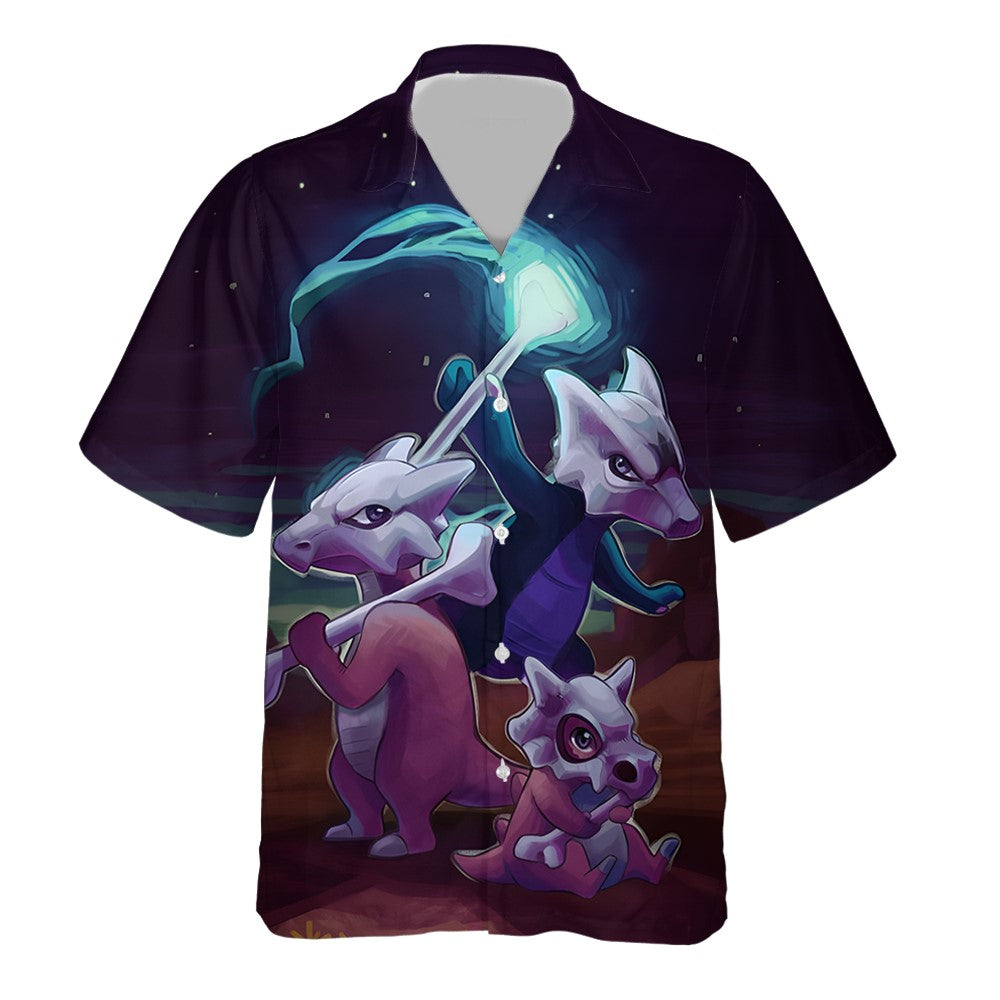 NoClaws Pokemon Hawaii Shirt Pokemon Marowak Evolution Graphic Aloha Shirt Black Unisex