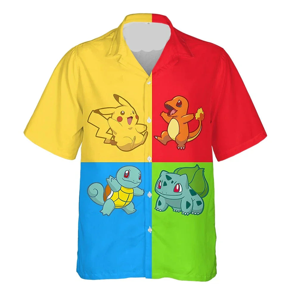 NoClaws NoClaws Pokemon Hawaii Shirt Pikachu Bulbasaur Squirtle Charmander Hawaiian Shirt Colorful Unisex