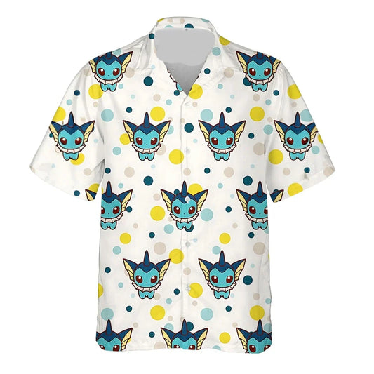 NoClaws NoClaws Pokemon Hawaii Shirt Chibi Pokemon Vaporeon Pattern Hawaiian Shirt White Blue Unisex