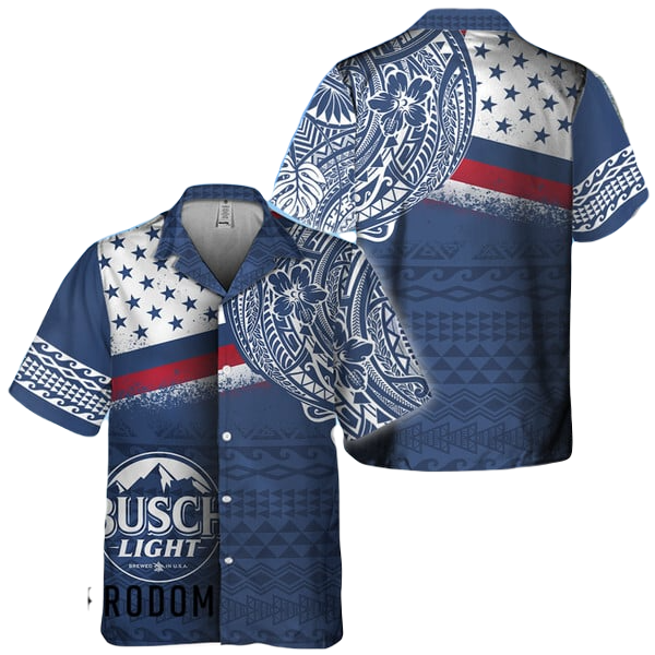 NoClaws Busch Light Hawaii Shirt Busch Light Polynesian Pattern Hawaiian Shirt Blue Unisex