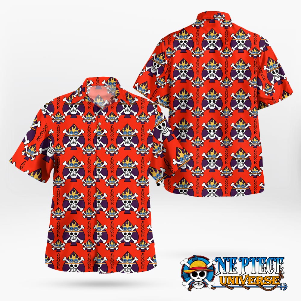 One Piece Portgas D. Ace Jolly Roger Button Up Hawaiian Shirt For Sale | One Piece Universe Store