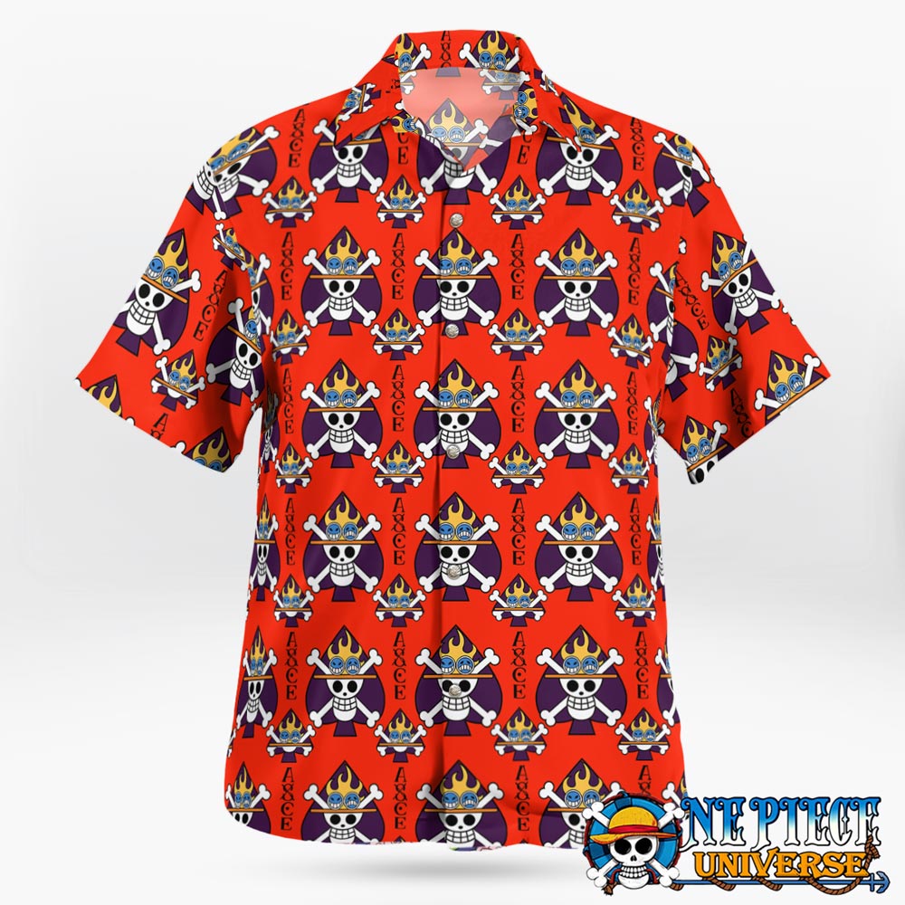 One Piece Portgas D. Ace Jolly Roger Button Up Hawaiian Shirt For Sale | One Piece Universe Store