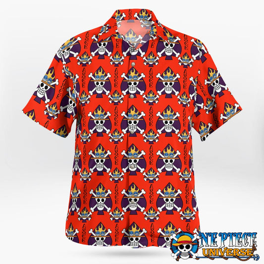 One Piece Portgas D. Ace Jolly Roger Button Up Hawaiian Shirt For Sale | One Piece Universe Store