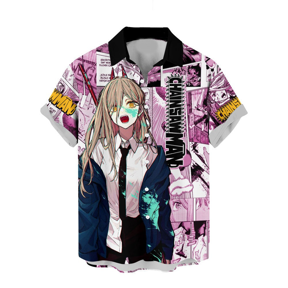 NoClaws Chainsaw Man Hawaii Shirt Power Character Manga Style Pattern Aloha Shirt Pink Unisex
