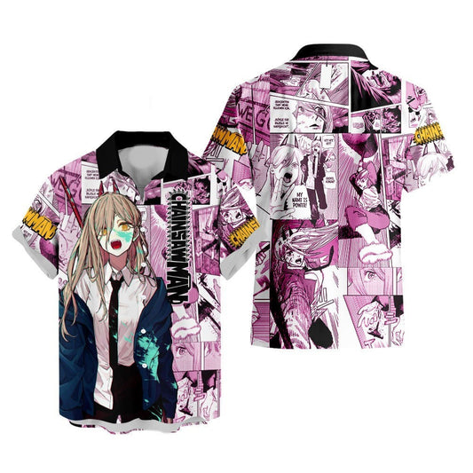 NoClaws Chainsaw Man Hawaii Shirt Power Character Manga Style Pattern Aloha Shirt Pink Unisex