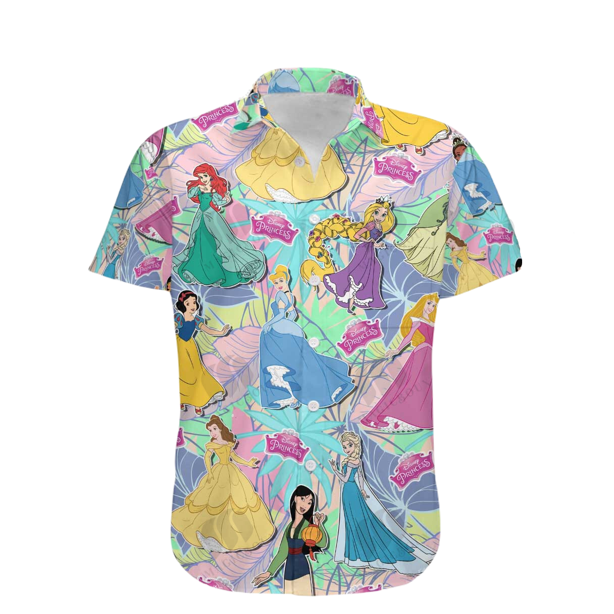 NoClaws Disney Hawaii Shirt Disney All Princesses Tropical Leaves Pattern Hawaiian Shirt Colorful Unisex
