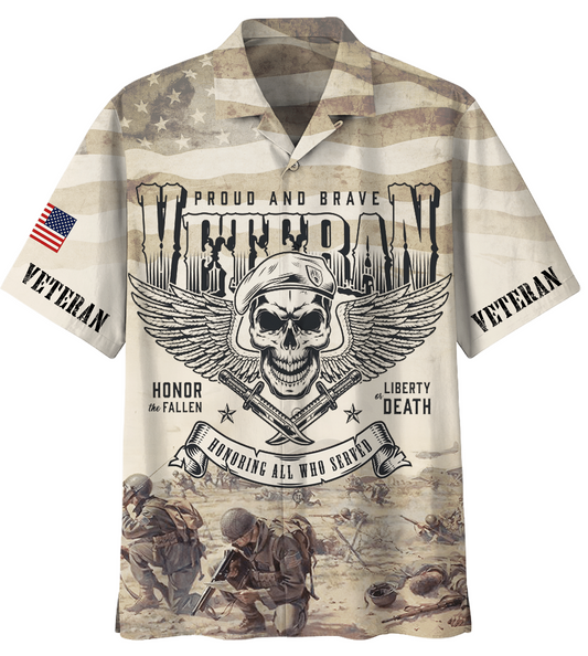 NoClaws Veteran Hawaii Shirt Proud And Brave Veteran Honoring All Who Served Aloha Shirt Brown Unisex