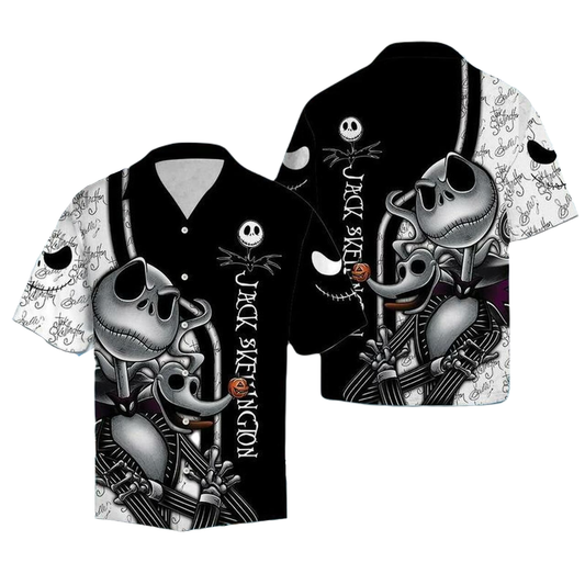NoClaws The Nightmare Before Christmas Hawaii Shirt Jack And Zero Pumkin King Aloha Shirt White Black Unisex