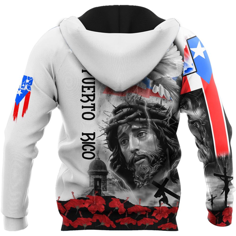 Puerto Rico Hoodie Puerto Rico Jesus Dove Cross Hoodie White Gray Unisex