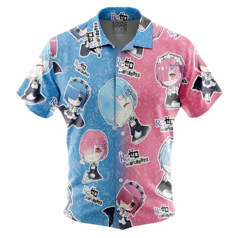 Rem and Ram Re Zero Kara Hajimeru Isekai Seikatsu Button Up Hawaiian Shirt