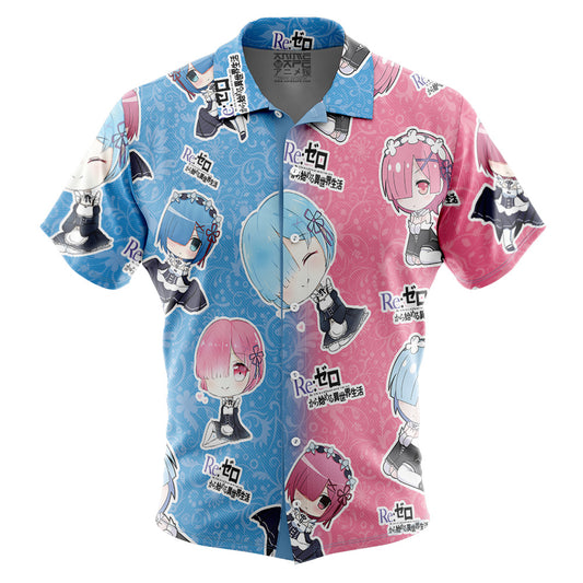 Rem and Ram Re Zero Kara Hajimeru Isekai Seikatsu Button Up Hawaiian Shirt