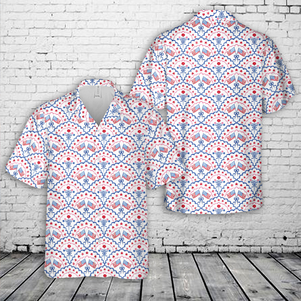 Red White and Blue Scalloped 4th Of July Patriotic Hawaiian Shirt